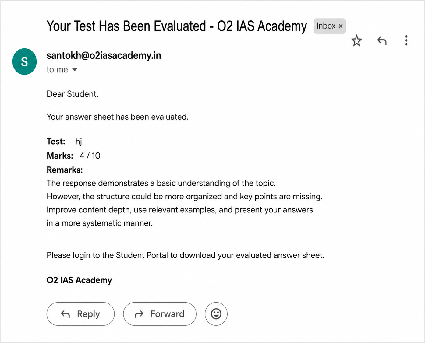 Evaluation Email Notification